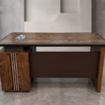 1.2M modern executive office desk with walnut wood finish, lockable drawers, modesty panel, and spacious work surface.